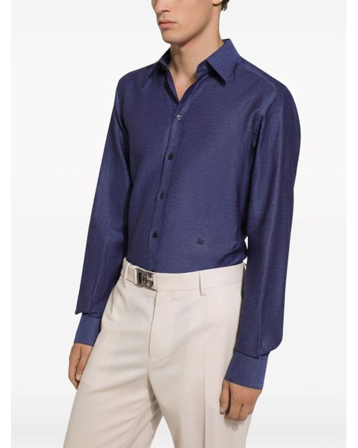Dolce & Gabbana Blue Long-sleeved Cotton-blend Shirt for men