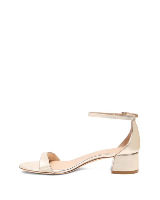 Stuart Weitzman Natural Round-Toe Leather Heeled Sandals