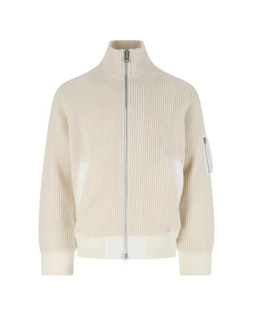 Sacai White Ribbed Zip-Up Cardigan for men