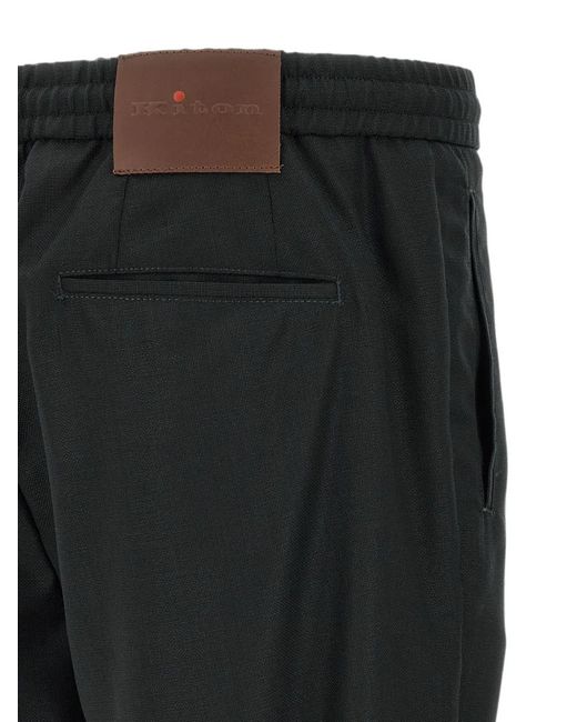 Kiton Black Pleated Wool Trousers for men