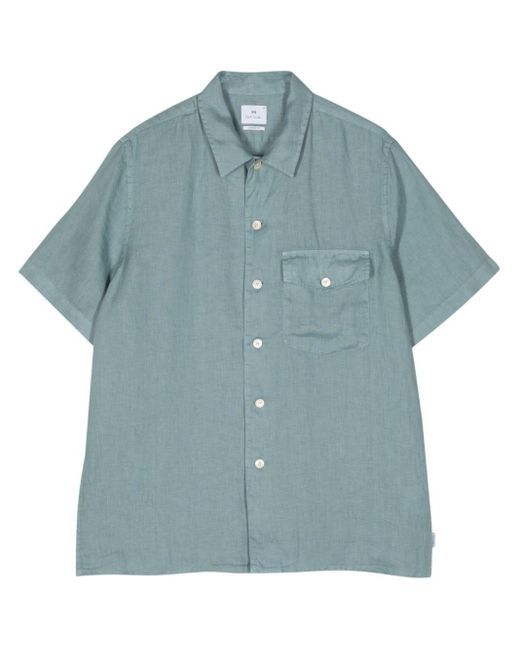 PS by Paul Smith Blue Short-sleeve Linen Shirt for men