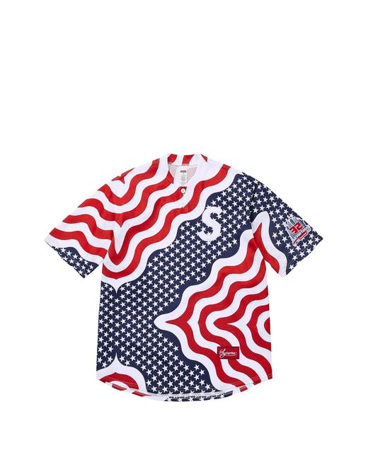 Supreme Red New York Usa Shop S Logo Baseball Henley Flag T-Shirt for men