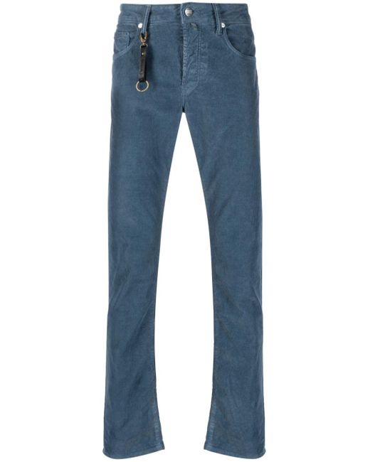 Incotex Blue Logo-patch Corduroy Tapered Trousers for men