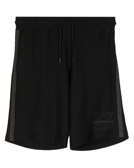 EA7 Black Logo-print Cotton Track Shorts for men