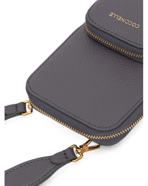 Coccinelle Gray Mini Pixie Grained-Leather Phone Bag