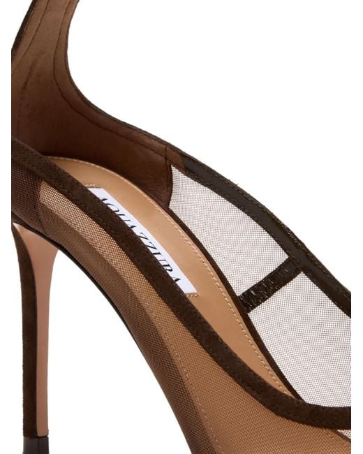 Aquazzura Brown 85Mm Love Affair Ankle-Strap Mesh Pumps