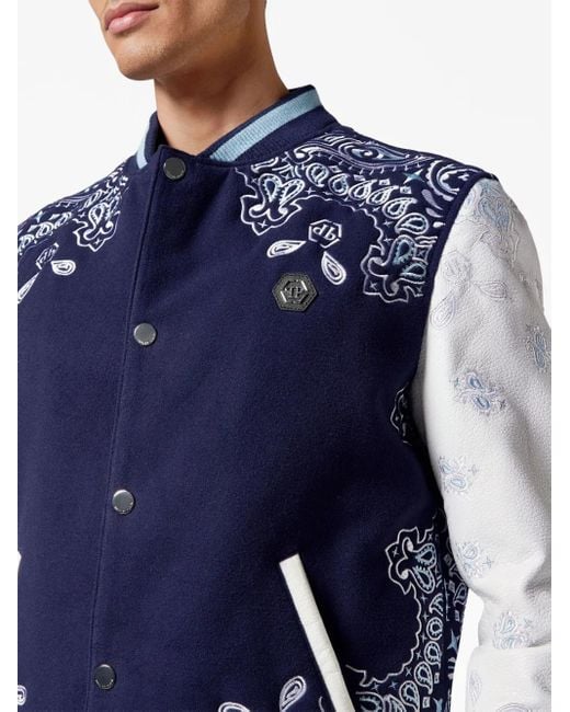 Philipp Plein Blue Paisley-Print Bomber Jacket for men