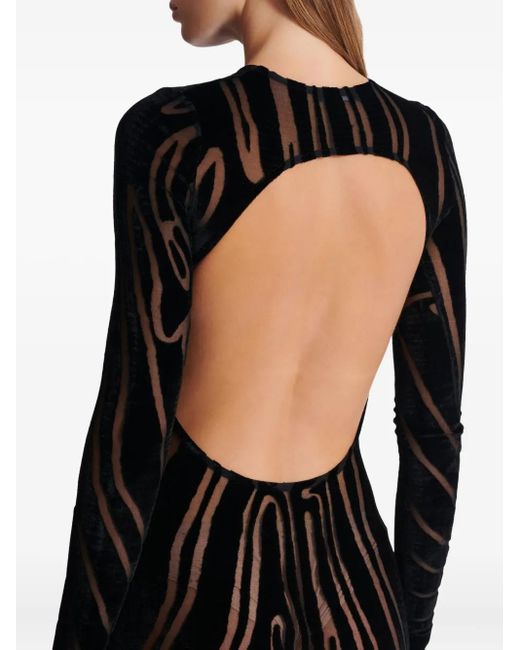 Balmain Black Zebra-Print Velvet Midi Dress