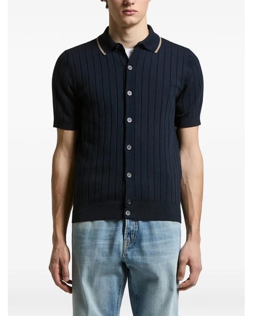 Peserico Blue Ribbed-Collared T-Shirt for men