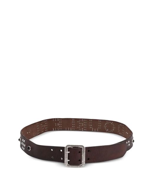 RRL Brown Studded-Logo Leather Belt for men