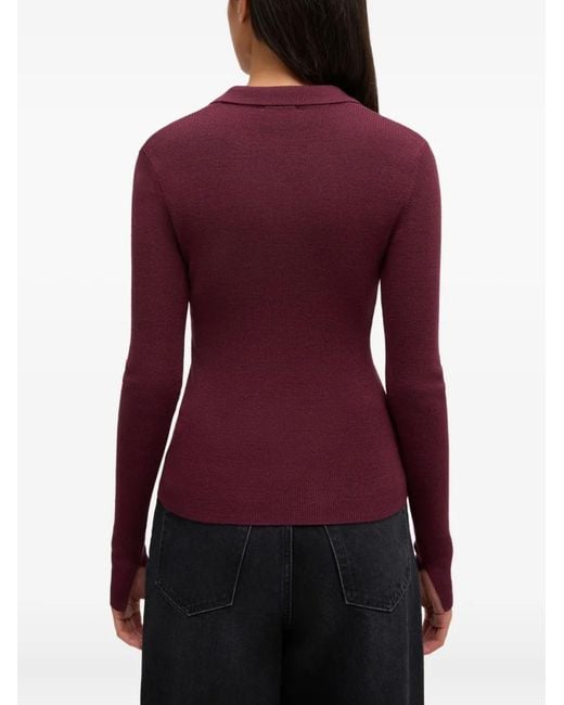 Ganni Purple Buttoned Collared Knitwear