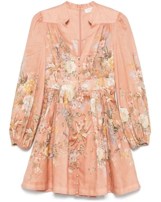 Zimmermann Pink Peach Tallow Plunge Mini Dress