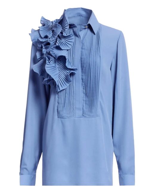 Elie Saab Blue Ruffled Chiffon Shirt
