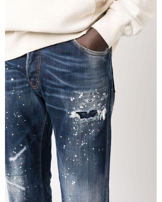 DSquared² Blue Twimphony Paint-splatter Straight-leg Jeans for men