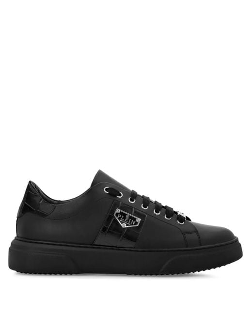 Philipp Plein Black Triangle Plein-Plaque Leather Sneakers