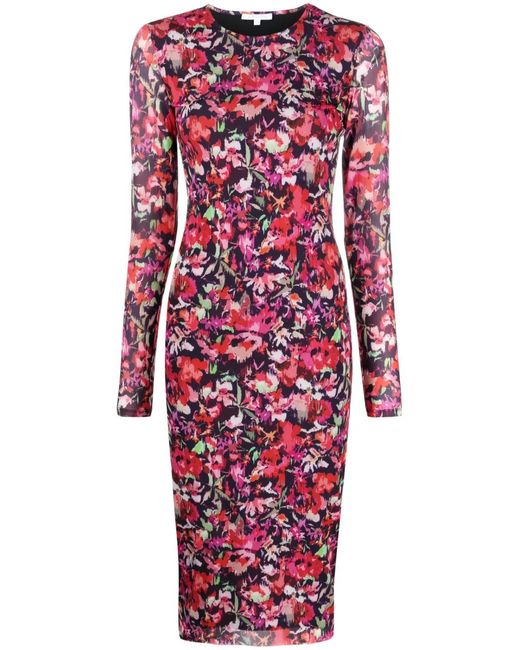 Patrizia Pepe Red Floral-Print Tulle Midi Dress