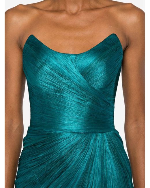 IRIS SERBAN Blue Satin Asymmetric Draped Corset Gown