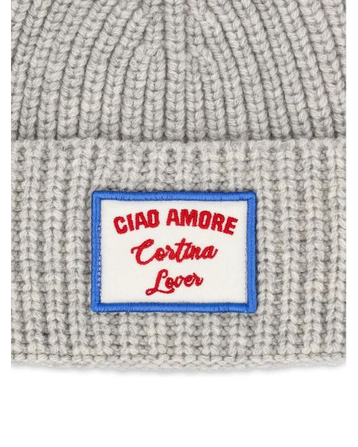 Giada Benincasa Gray Gerippte Beanie mit Logo-Patch