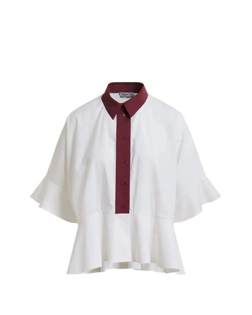 Essentiel Antwerp White Peplum Ruffled-Sleeve Shirt