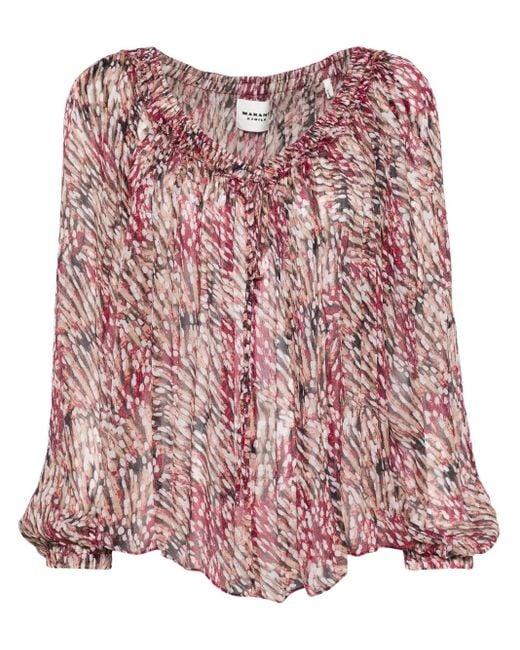 Isabel Marant Red Raspberry/Multicolour Vutti Off-Shoulder Blouse