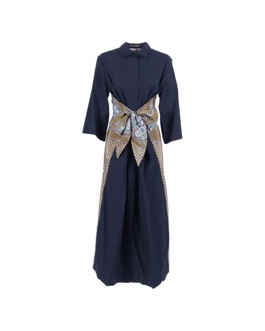 Le Sarte Pettegole Blue Paisley-Print Self-Tie Dress