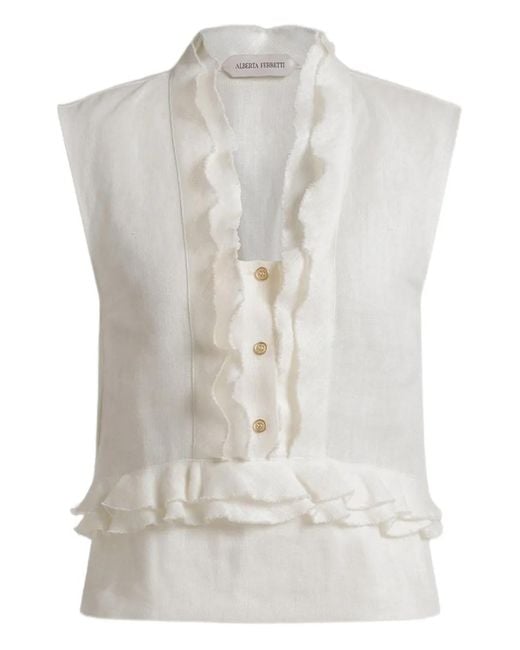 Alberta Ferretti White Linen Top