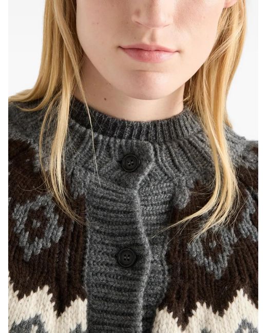 Prada Gray Cardigan En Maille Intarsia