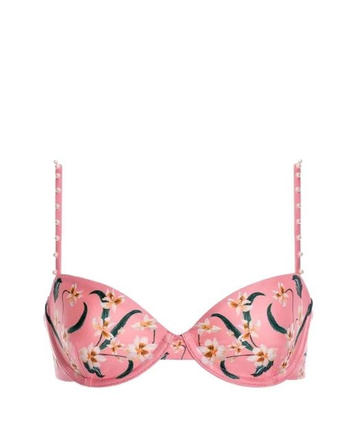 Agua Bendita Pink Magdalena Promesa Pearl-Embroidered Bikini Top