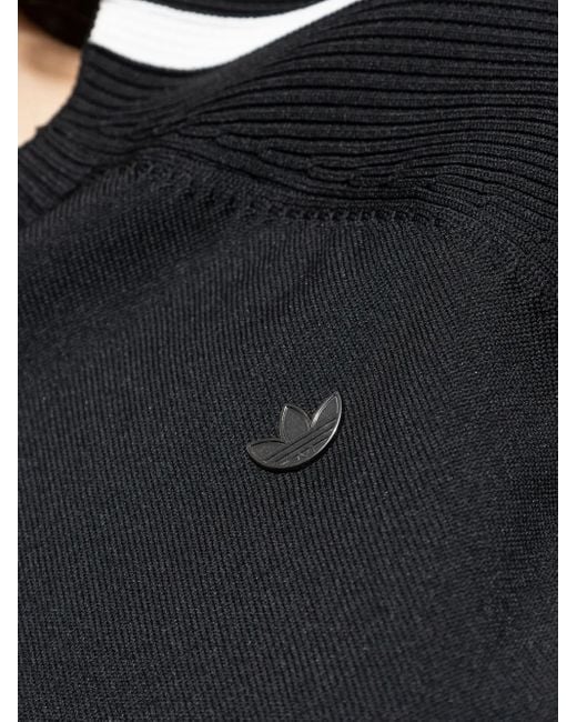 Adidas Originals Black Three-Stripe Ribbed Top
