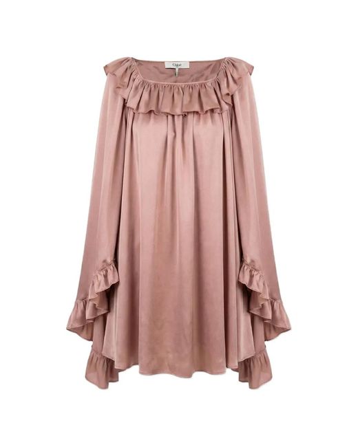 Chloé Pink Ruffled-Trim Silk Mini Dress