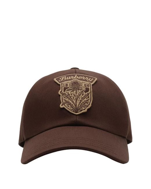Burberry Brown Thistle Shield Gabardine Baseball Cap for men