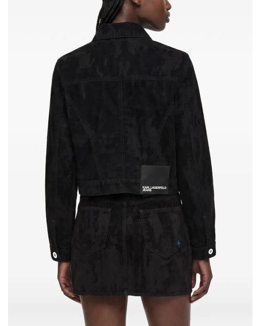 Karl Lagerfeld Black Long-Sleeve Cropped Denim Jacket