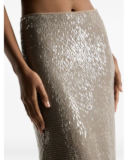 Brunello Cucinelli Natural Midi Sequinned Silk Skirt