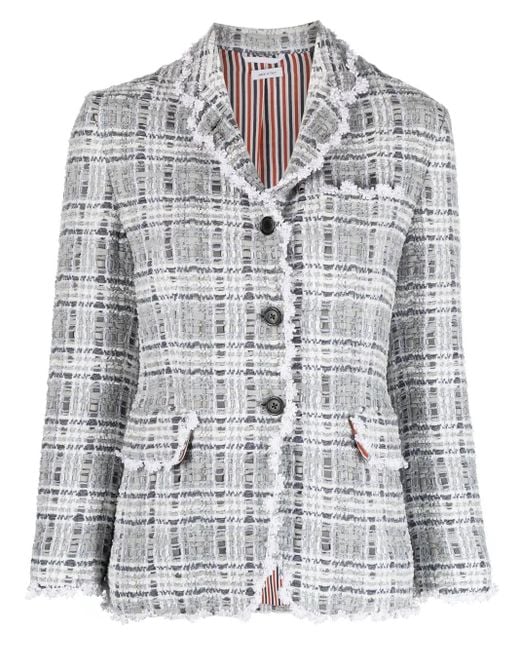 Thom Browne Gray Crochet-Trim Single-Breasted Blazer