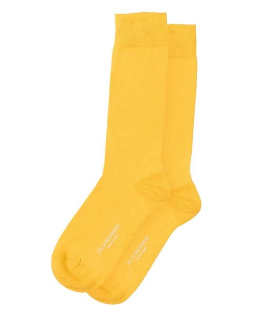 Scarosso Yellow Ribbed-Trim Socks for men