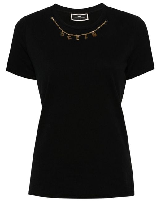 T-shirt en coton à breloque logo Elisabetta Franchi en coloris Black