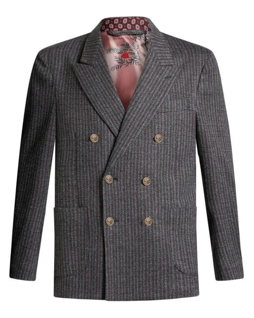 Etro Black Striped Double-Breasted Blazer for men