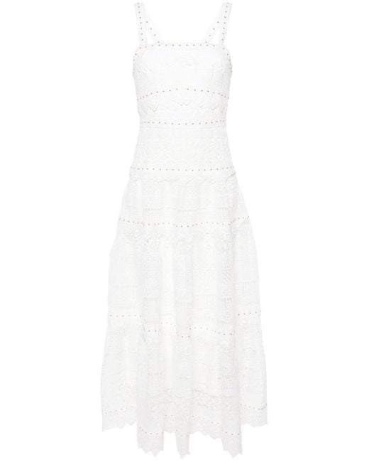 Maje White Studded Lace Maxi Dress