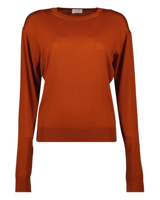 Saint Laurent Orange Round-Neck Ribbed Sweater