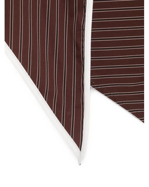 Patrizia Pepe Brown Stripe-Pattern Logo-Patch Scarf