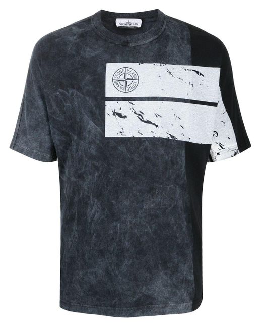 Stone Island Stonewashed-print Cotton T-shirt in Black - Lyst