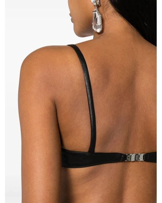 Gcds Black Logo-Plaque Leather Bralette