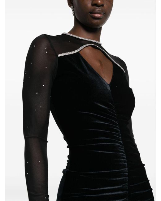 Nissa Black Crystal-embellished Ruched Midi Dress