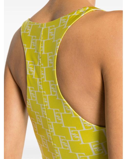 Elisabetta Franchi Yellow Logo-print Stretch-jersey Jumpsuit