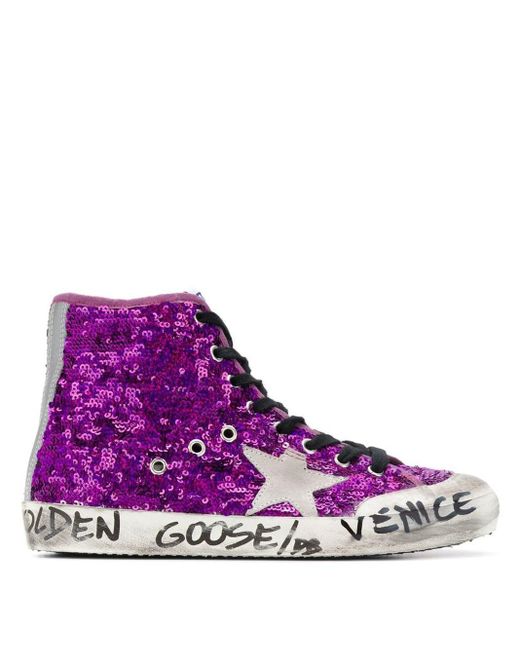 purple sequin sneakers