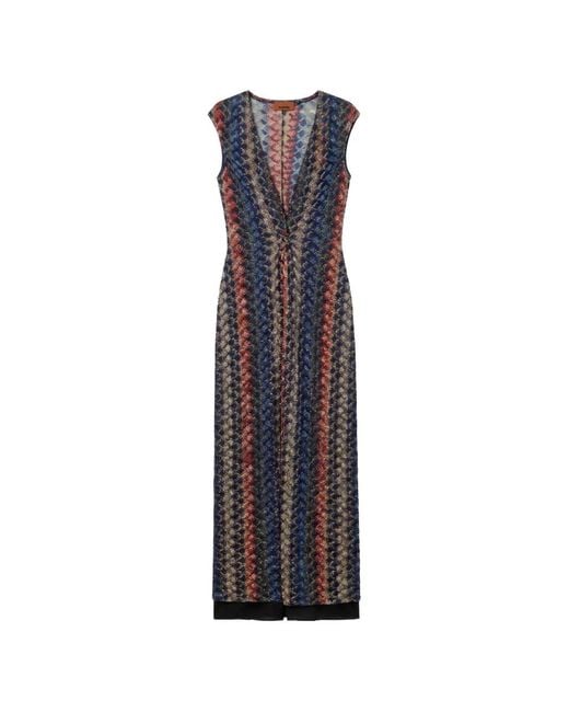 Missoni Blue Metallic-Knit Cap-Sleeve Maxi Dress