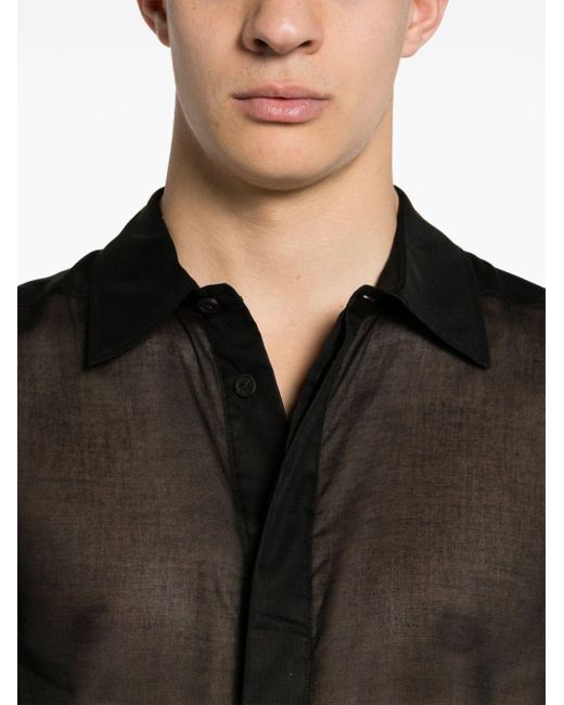 Rick Owens Black Semi-Transparent Cotton Office Shirt for men