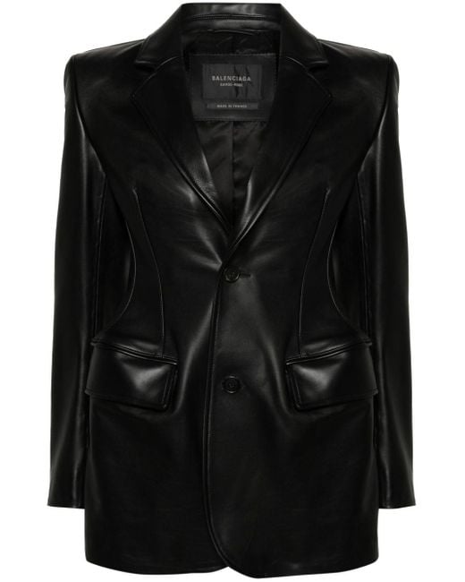 Balenciaga Black Strukturierter Leder-Blazer