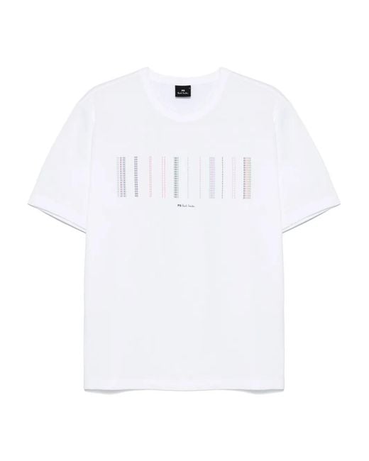 Paul Smith White Multi-Stripe Cotton T-Shirt for men