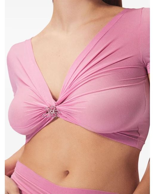 MACCAPANI Pink Angela Gathered-Detail Cropped Top